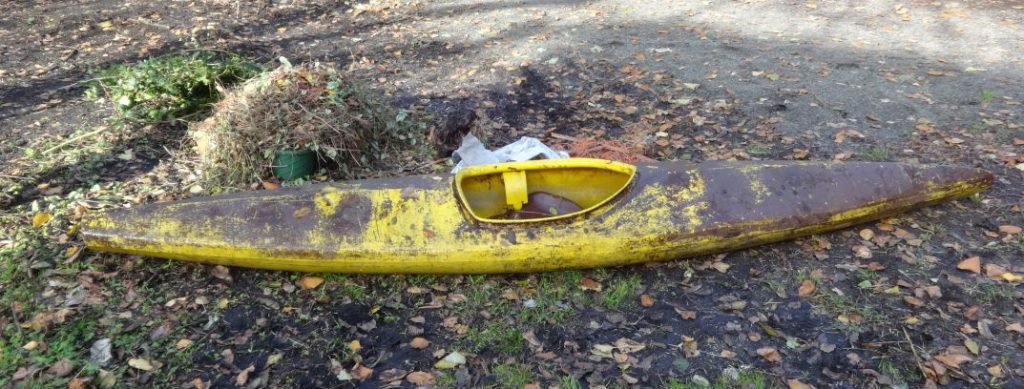 Kayak found in bush beside Shakesides during MLHS cleanup, Nov. 2015