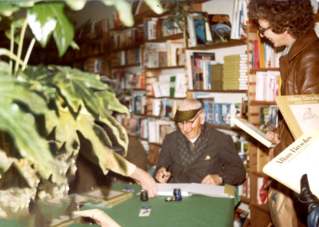 Laing signing his Allan Brooks bio in Comox, 1979