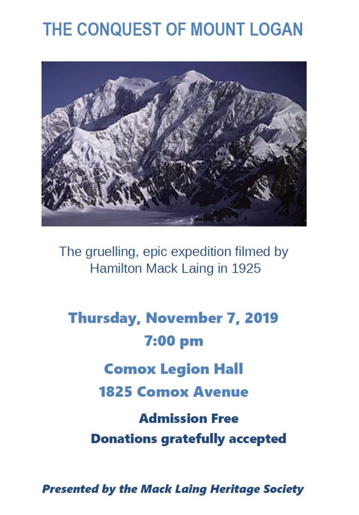 MLHS Mt Logan film night poster, Nov. 2019